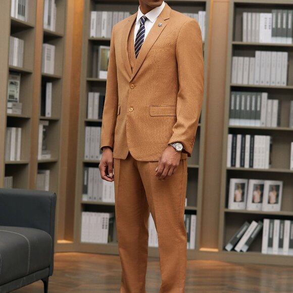 Rust Notch Lapel 3 Piece Stacy Adams Men's Suit - Picture 1 of 6